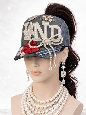 Embellished Dark Green Camouflage Sequin Baseball Cap